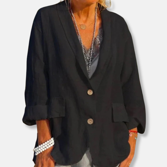 Veste femme – Coupe décontractée – Col tailleur – Manches longues – Poches à rabat