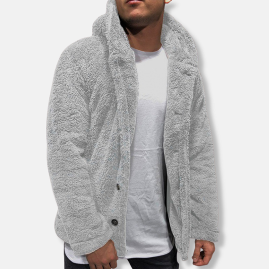 Veste à capuche homme – Coupe décontractée – Tissu doux effet polaire – Fermeture boutons