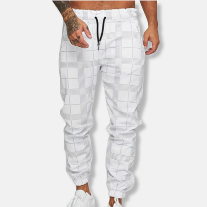 Homme Pantalon - Coton Mélangé - Coupe Slim - Taille Élastique - Carreaux