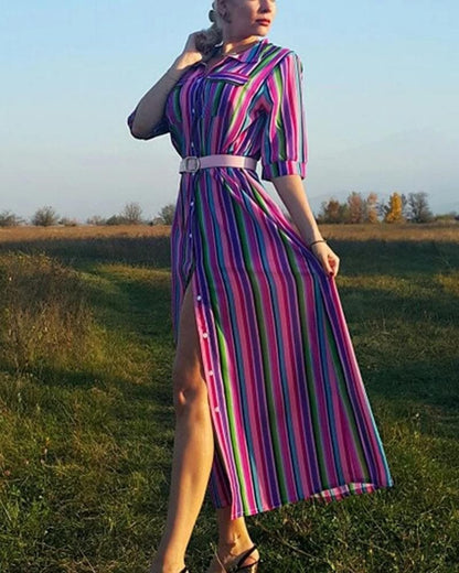 Raphaella - Robe longue à rayures multicolores et tendance