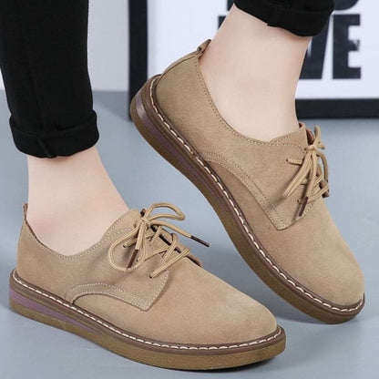 Chaussures Oxford Femme - Daim Élégant - Bout Rond - Semelle Confortable Antidérapante