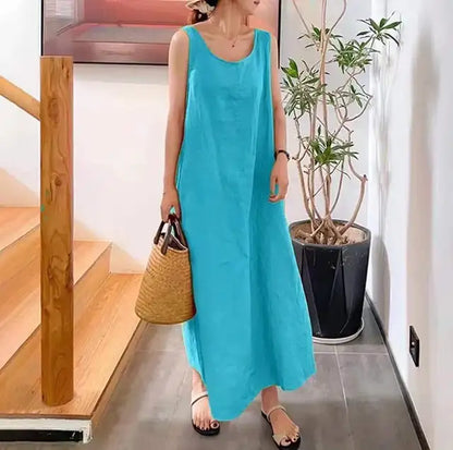 Robe Longue Sans Manches Femme - Col Rond - Coupe Ample et Fluide