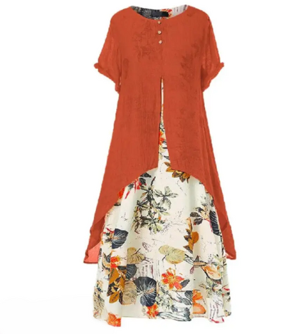 Robe Longue Femme - Coupe Asymétrique - Superposition Élégante - Détail Boutonné