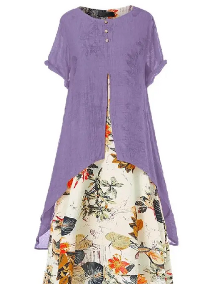 Robe Longue Femme - Coupe Asymétrique - Superposition Élégante - Détail Boutonné