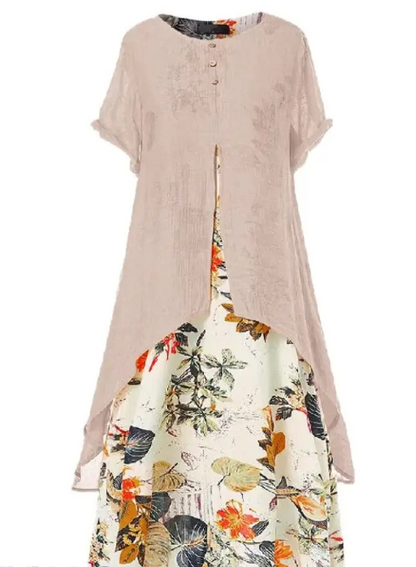 Robe Longue Femme - Coupe Asymétrique - Superposition Élégante - Détail Boutonné