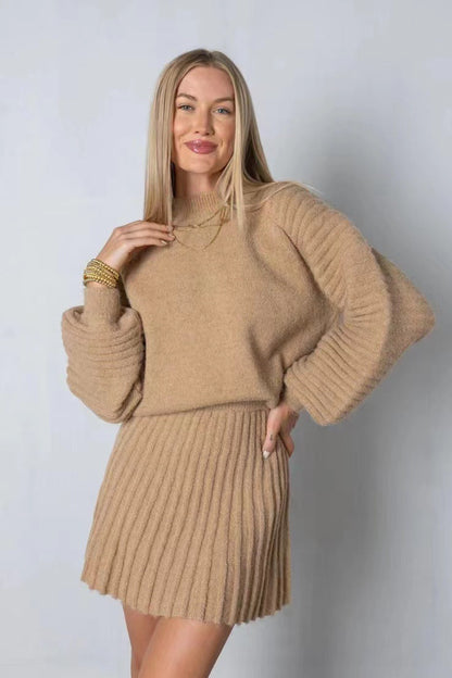 Ensemble Pull et Jupe Femme - Maille Côtelée - Coupe Ample - Col Rond