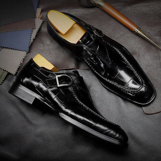 Chaussures monk homme – Cuir lisse embossé – Bout carré – Look formel élégant