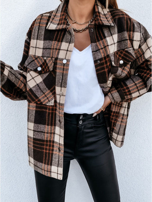 Veste Chemise Femme – Coupe Oversize – Flanelle – Motif Carreaux – Boutonnée