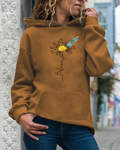 Sweat à Capuche Femme – Coupe Décontractée – Coton Doux – Motif Tournesol – Manches Longues