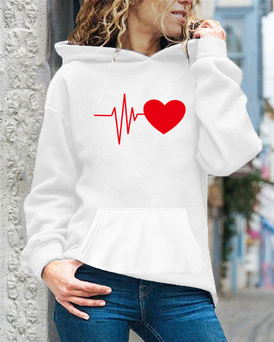 Sweat à capuche femme – Coton doux – Coupe ample – Poche kangourou – Motif cœur