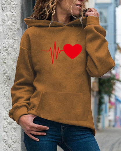 Sweat à capuche femme – Coton doux – Coupe ample – Poche kangourou – Motif cœur