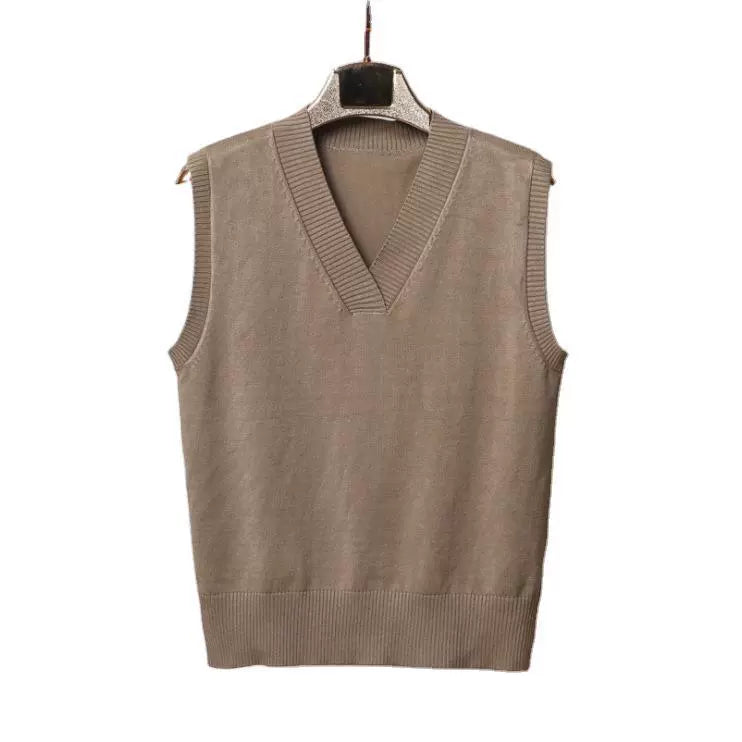 Gilet sans manches femme – Maille laine – Coupe décontractée – Col en V côtelé