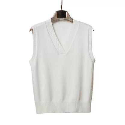 Gilet sans manches femme – Maille laine – Coupe décontractée – Col en V côtelé