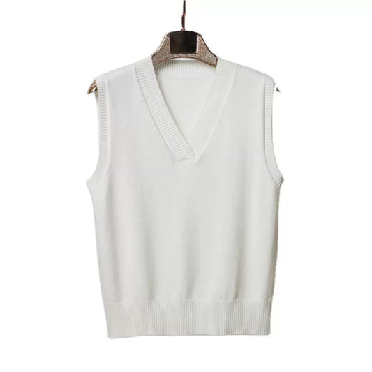 Gilet sans manches femme – Maille laine – Coupe décontractée – Col en V côtelé
