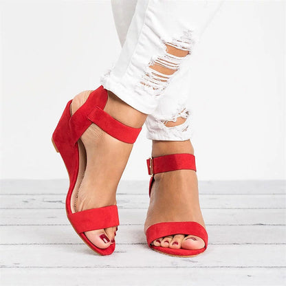 Sandales compensées femme – Similicuir souple – Bout ouvert – Bride réglable