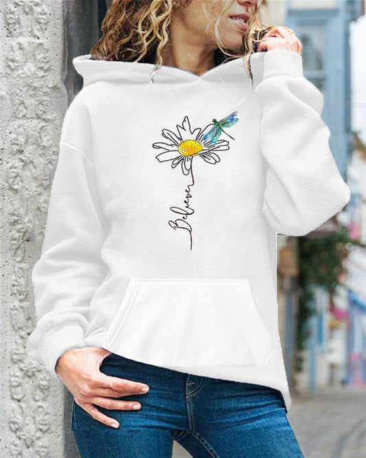 Sweat à Capuche Femme – Coupe Décontractée – Coton Doux – Motif Tournesol – Manches Longues