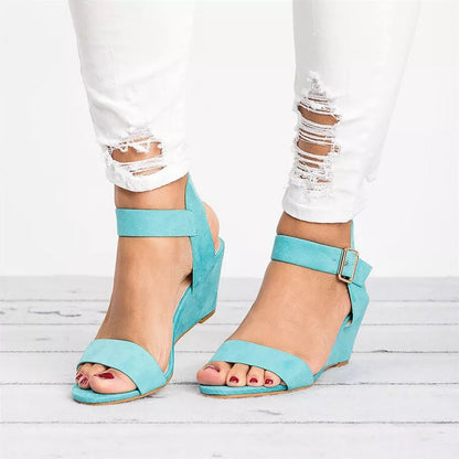 Sandales compensées femme – Similicuir souple – Bout ouvert – Bride réglable