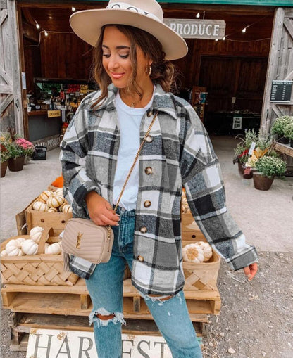 Blouse portefeuille femme – Coupe décontractée – Motif à carreaux – Toucher flanelle