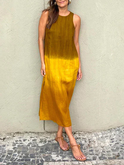 Robe Longue Sans Manches Femme - Encolure Ronde - Fluide et Élégante