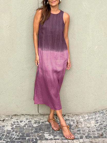 Robe Longue Sans Manches Femme - Encolure Ronde - Fluide et Élégante