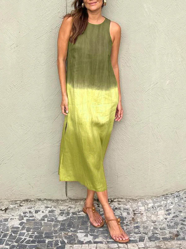 Robe Longue Sans Manches Femme - Encolure Ronde - Fluide et Élégante