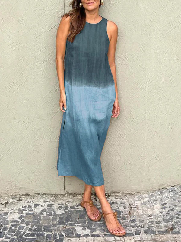 Robe Longue Sans Manches Femme - Encolure Ronde - Fluide et Élégante