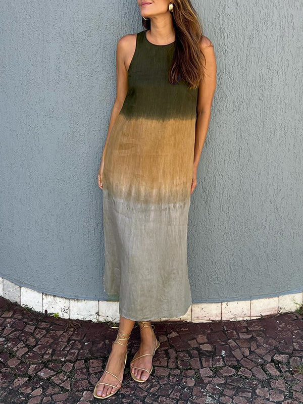Robe Longue Sans Manches Femme - Encolure Ronde - Fluide et Élégante