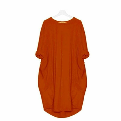Robe midi femme – Coupe large – Tissu respirant – Col rond – Poches latérales