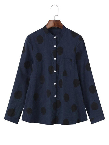Blouse Femme – Coupe Ample – Tissu Respirant – Imprimé Pois – Manches Longues