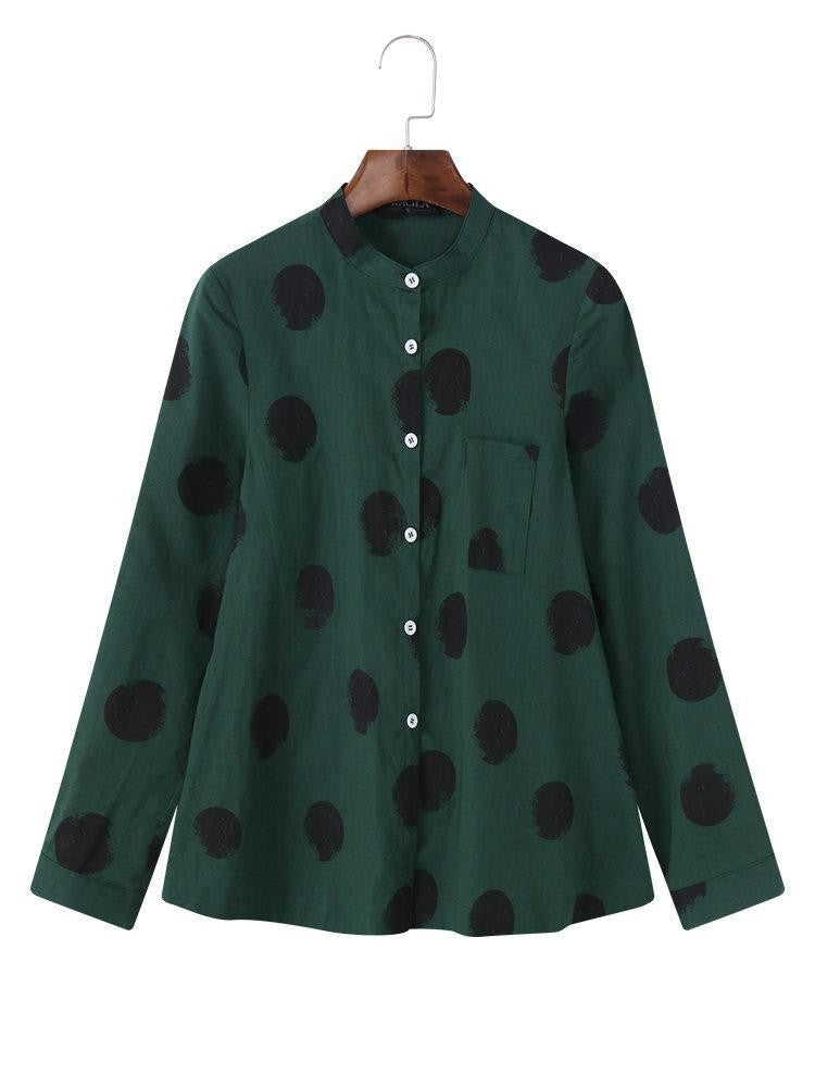 Blouse Femme – Coupe Ample – Tissu Respirant – Imprimé Pois – Manches Longues