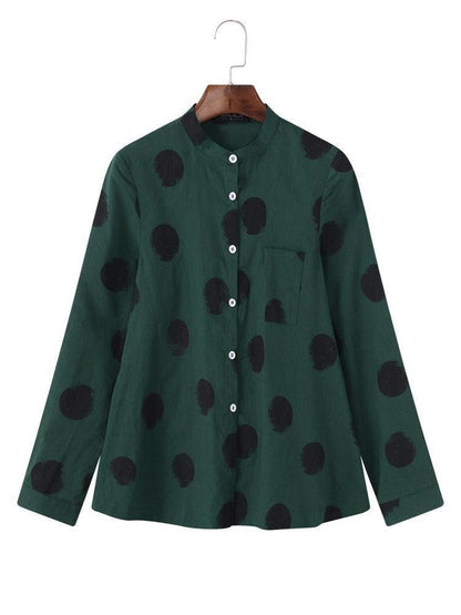 Blouse Femme – Coupe Ample – Tissu Respirant – Imprimé Pois – Manches Longues