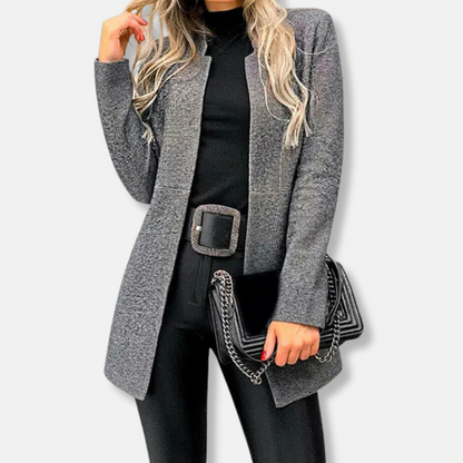 Femme Cardigan - Maille Douce Mélangée - Coupe Décontractée - Longueur Mi-Cuisse - Col Ouvert