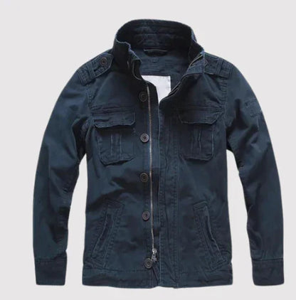 Veste homme – Coupe regular – Denim respirant – Poches multiples – Col montant