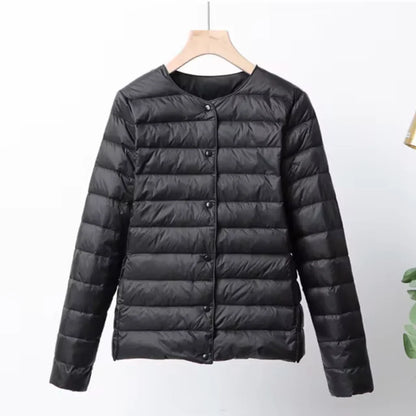 Veste femme en duvet – Coupe slim – Ultralégère – Matelassée à boutons – Longueur hanches