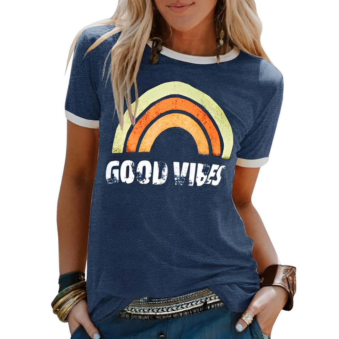 T-shirt femme – Coupe classique – Maille douce – Col rond – Graphique décontracté