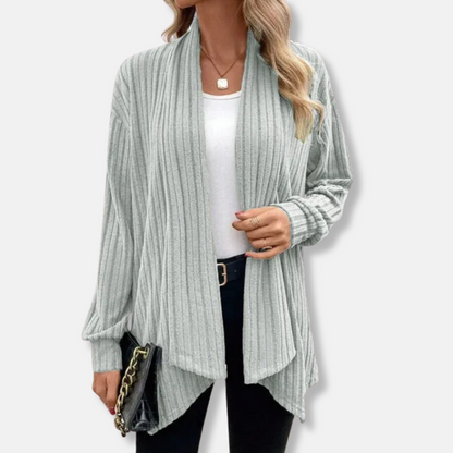 Femme Cardigan - Maille Côtelée - Col Châle - Longueur Mi-Cuisse - Manches Longues