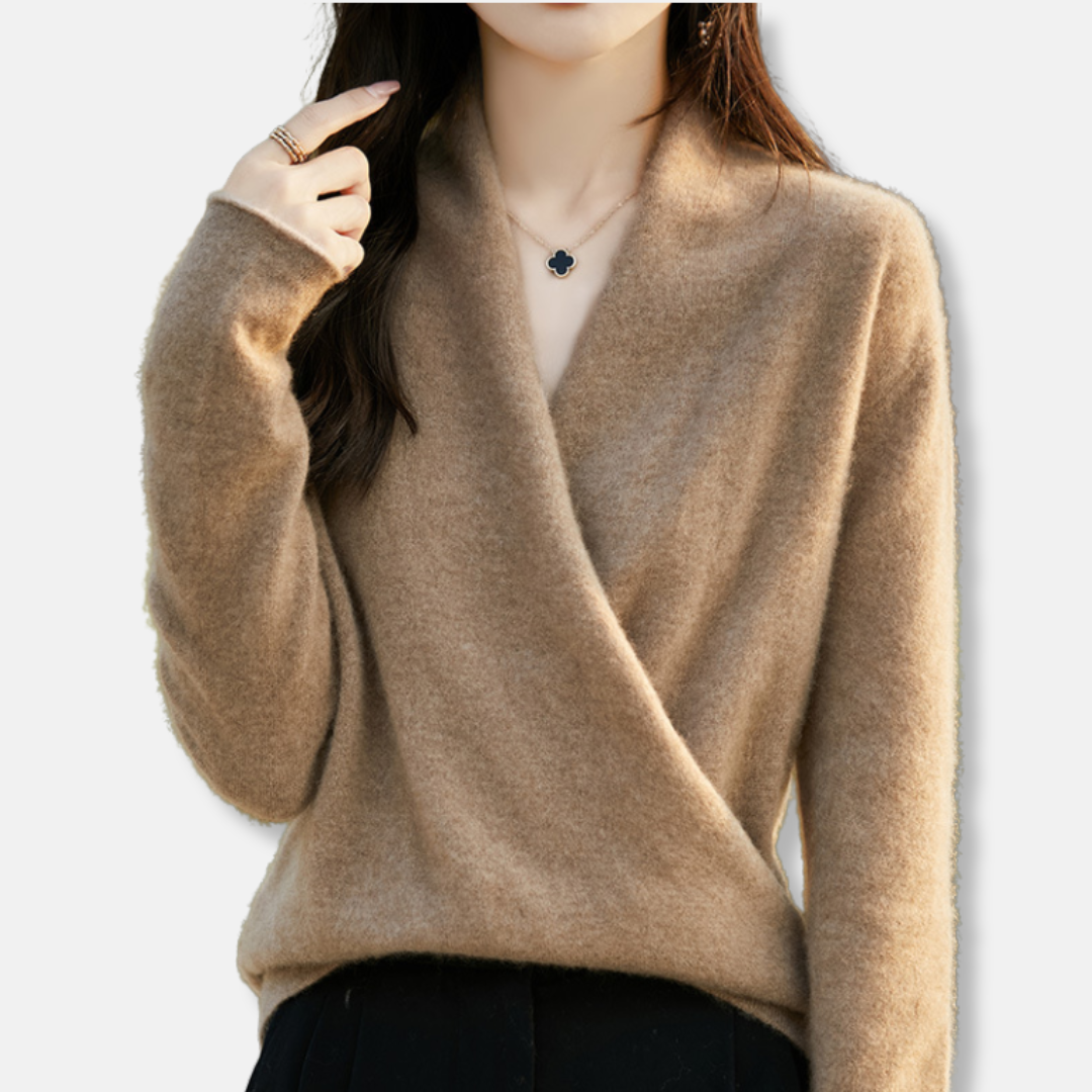 Pull femme col V – Maille laine douce – Coupe décontractée – Manches longues