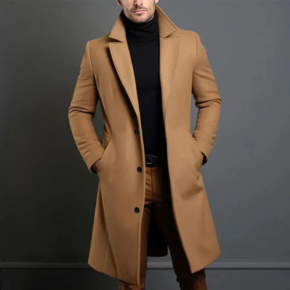 Manteau long homme – Coupe ajustée – Laine chaude – Revers cranté classique