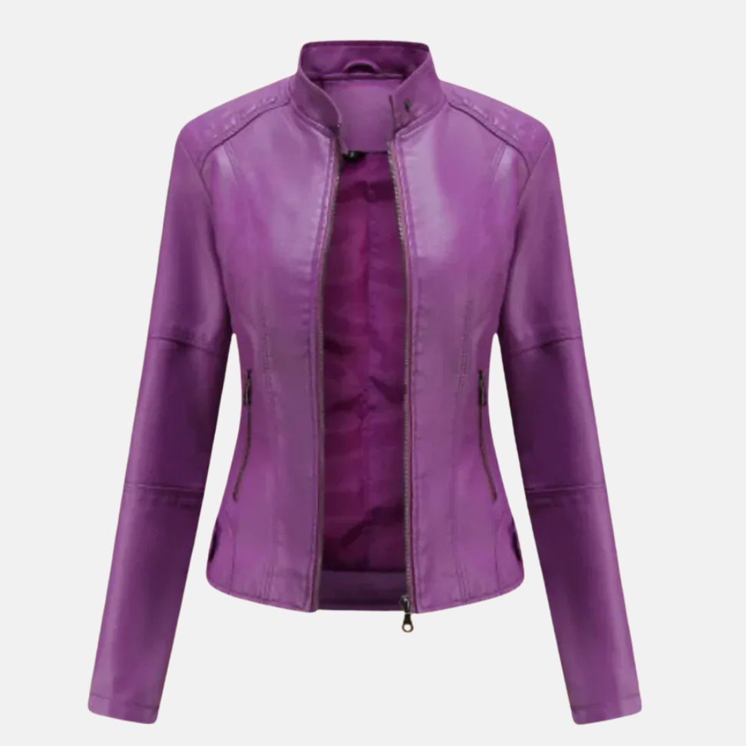 Amélie Veste Ajustée En Cuir | Col Montant Fermeture Zippée Veste