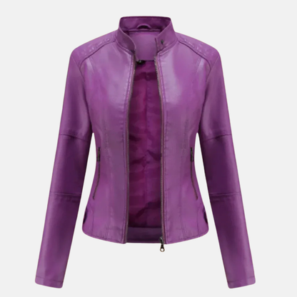 Amélie Veste Ajustée En Cuir | Col Montant Fermeture Zippée Veste