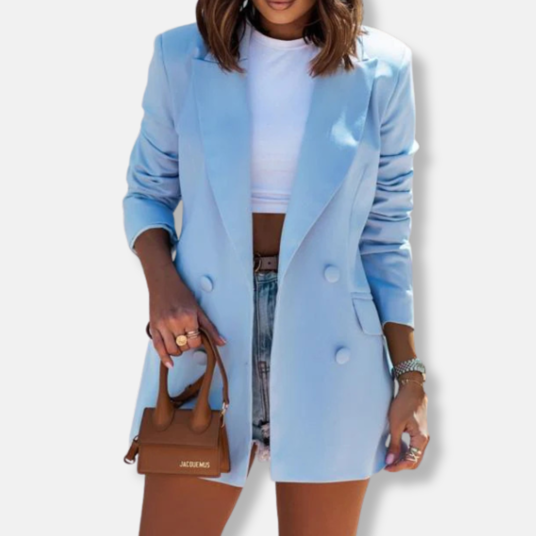 Femme Blazer - Tissu Tissé - Col Revers - Manches Longues - Longueur Mi-Cuisse