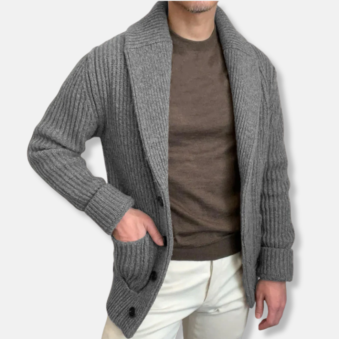 Homme Cardigan - Laine Mélangée - Coupe Décontractée - Col Châle - Manches Longues