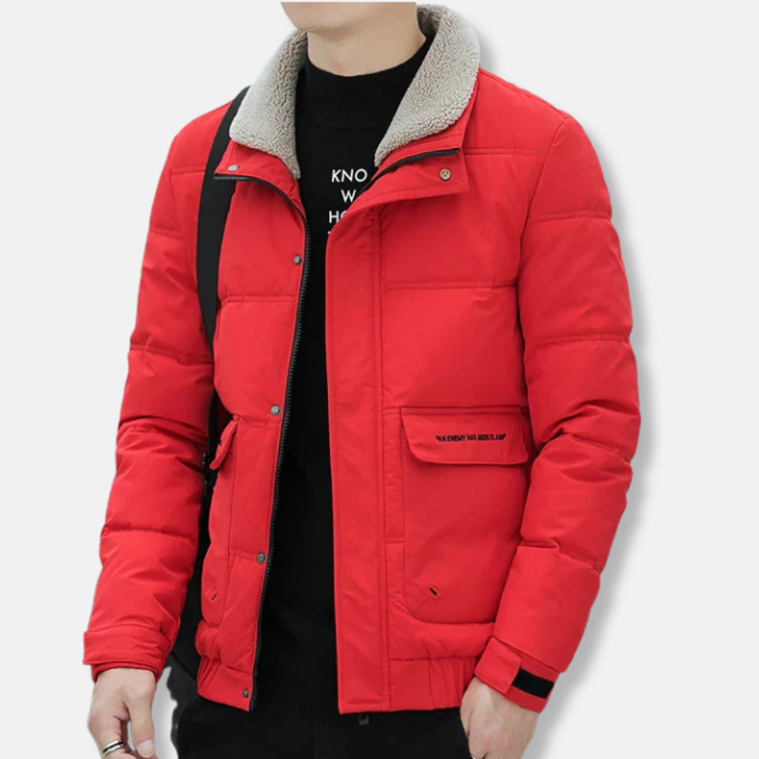 Homme Veste - Tissu Tissé - Coupe Droite - Col Montant Doublé Mouton
