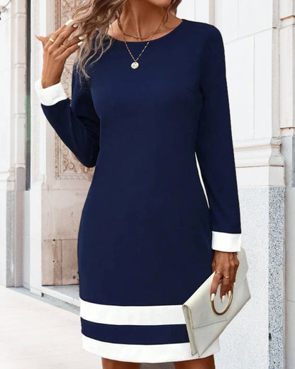 Robe femme – Coupe ajustée – Manches longues – Détails contrastés élégants