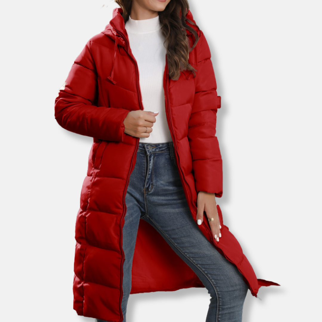 Manteau long femme – Duvet chaud – Capuche – Coupe droite – Matelassé confort