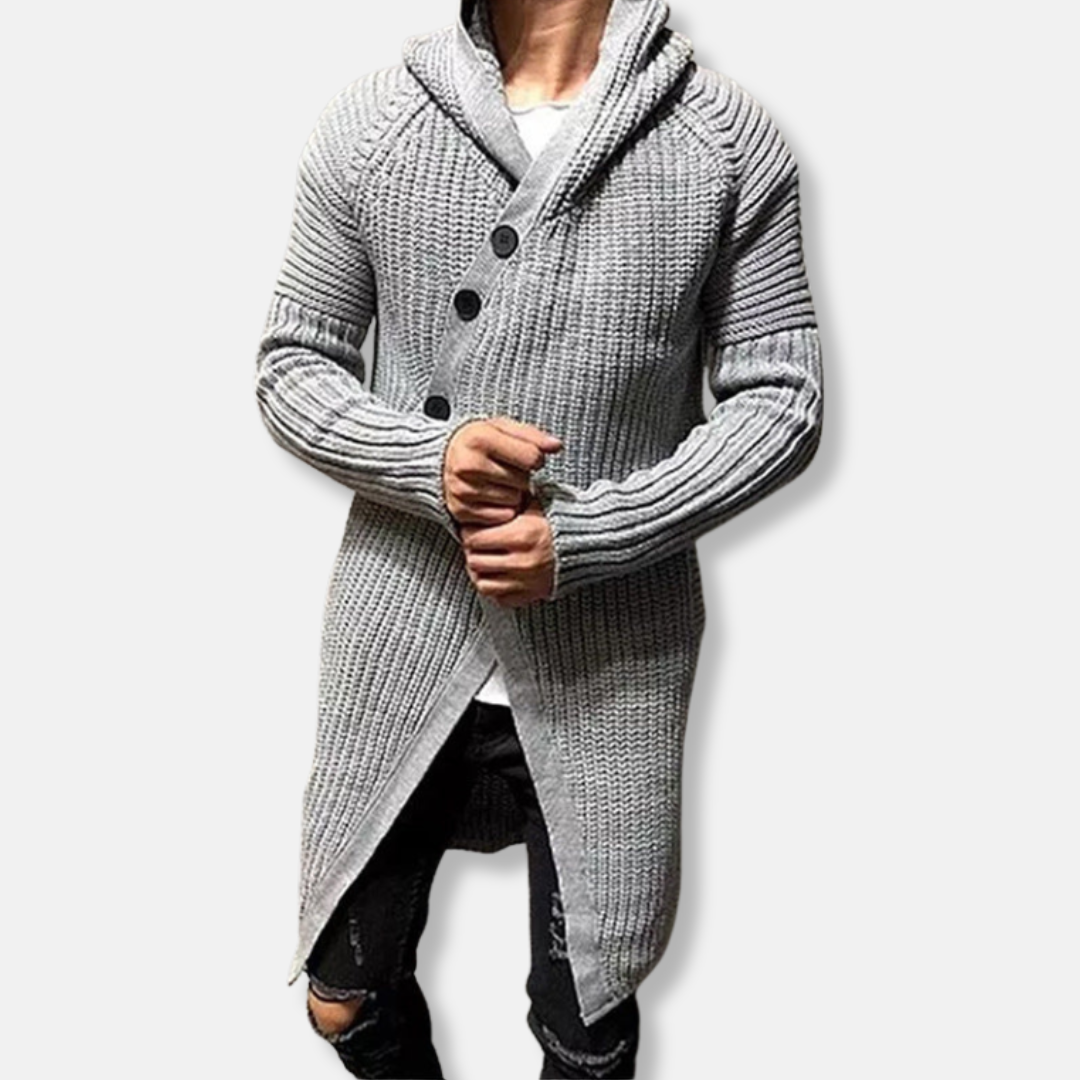 Homme Cardigan - Maille épaisse - Coupe décontractée - Longueur mi-cuisse - Col châle - Capuche