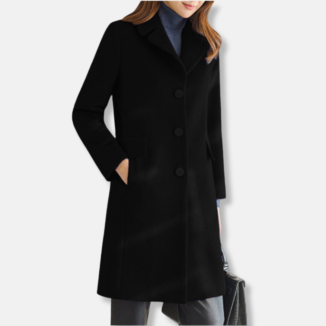 Manteau trench femme – Coupe cintrée – Laine – Longueur genoux – Col à revers