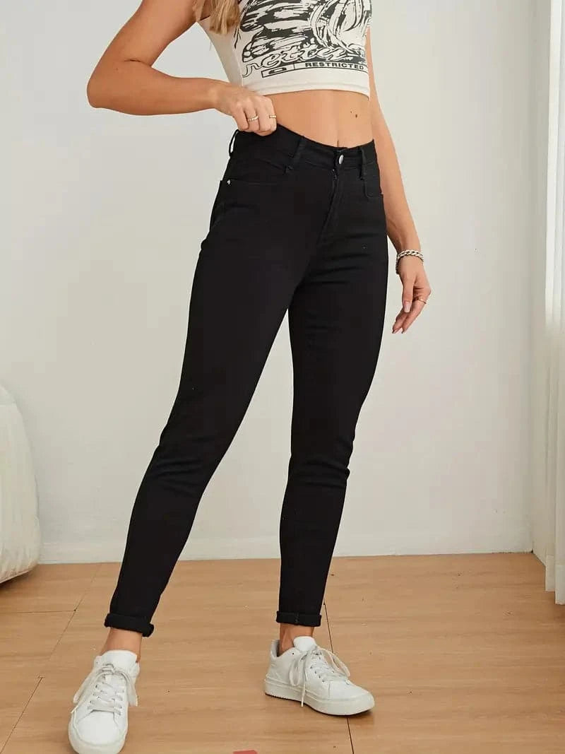 Jean Skinny Femme - Taille Haute - Coupe Ajustée - Confort Extensible