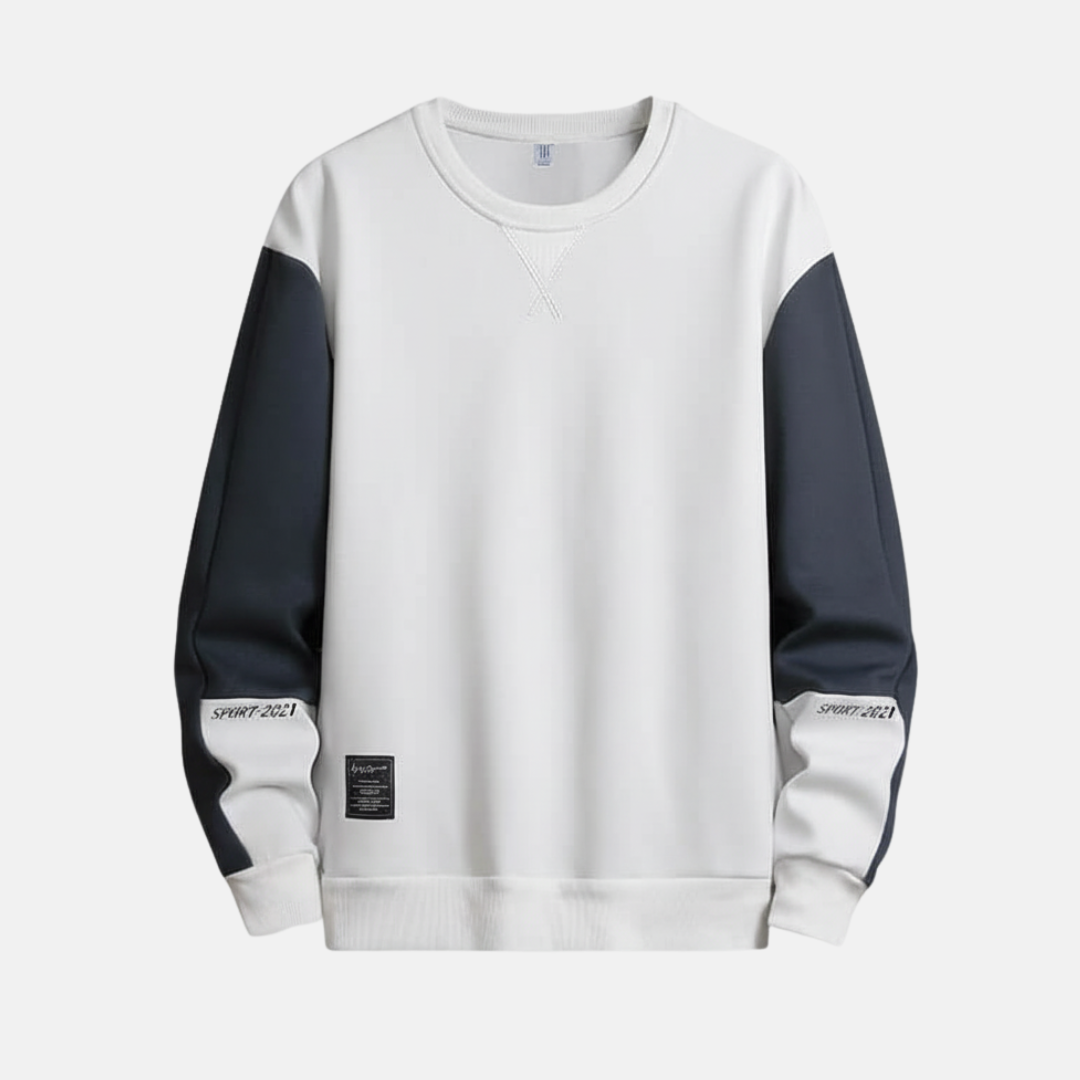 Homme Sweatshirt - Maille Coton - Col Rond - Manches Raglan Contrastées