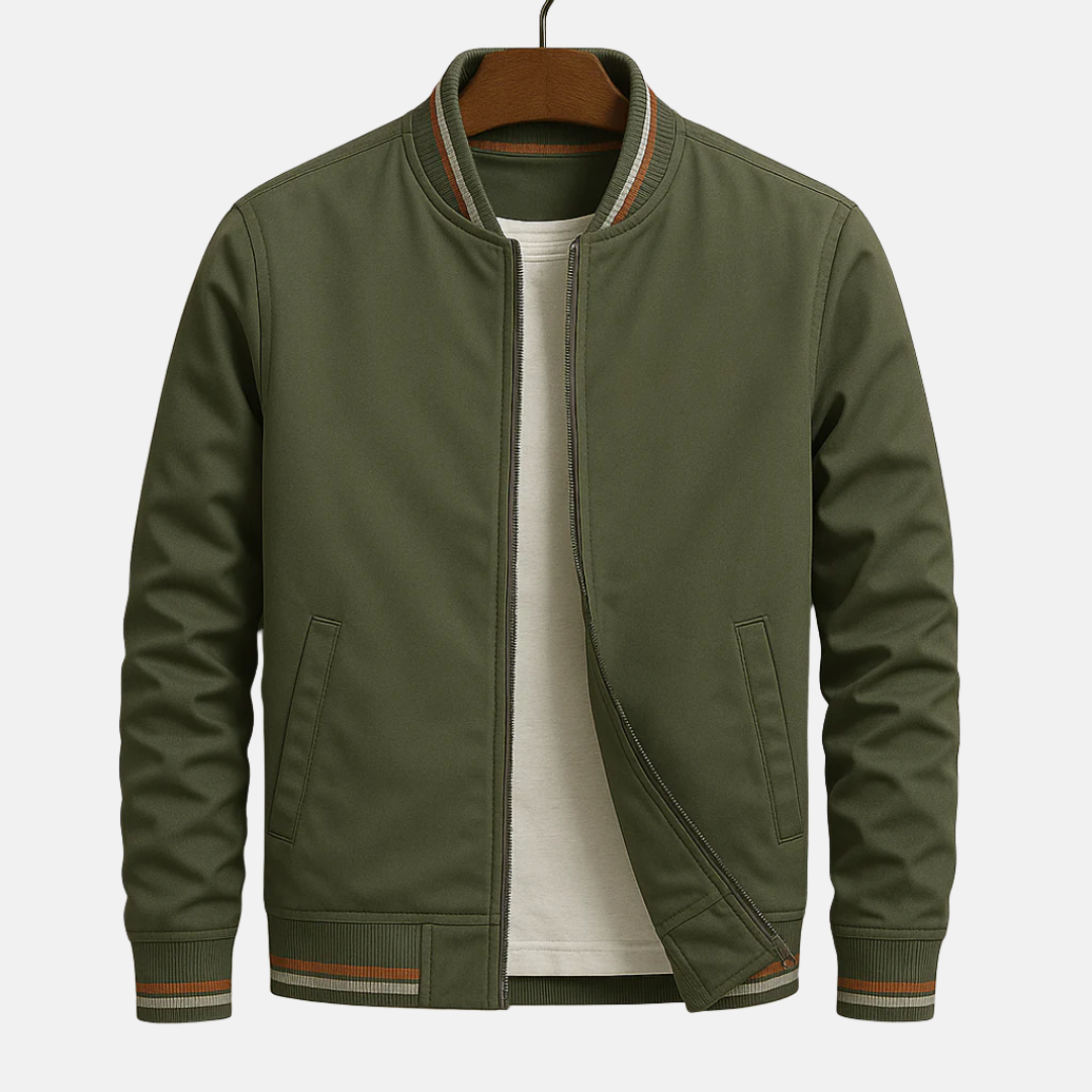 Blouson homme bomber – Coupe régulière – Matière légère – Finition côtelée zippée